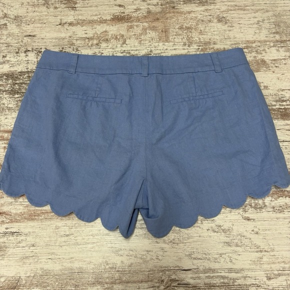 J. Crew Chino Shorts Women's Size 8 Pastel Blue Linen Blend, Scalloped Hem - Picture 2 of 10
